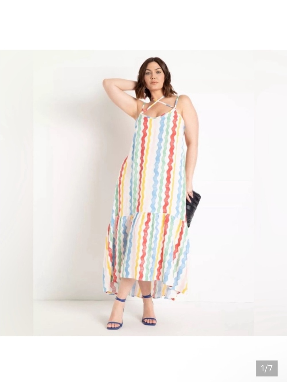 Eloquii Multicolor Wavy Stripe High-Low Sundress